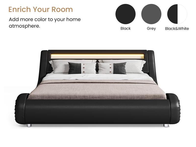 SHA CERLIN Deluxe LED Bed Frame with PU Leather Upholstered Adjustable Headboard,Modern Low Profile Sleigh Design,Heavy Duty Wood Slat Support,No Box Spring Needed,Full/Queen/King Size#ChristmasGifts#TikTokShopBlackFriday