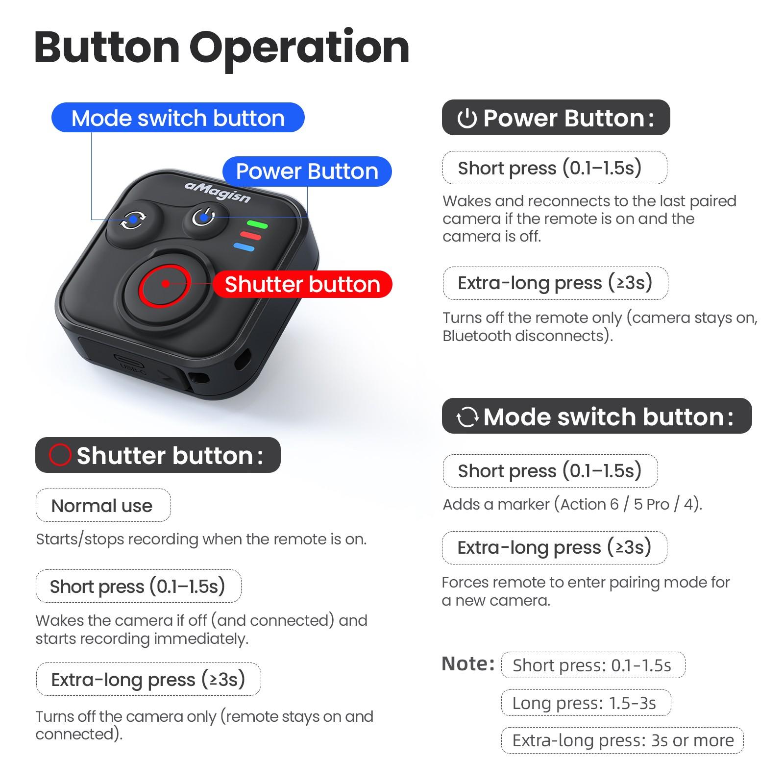 Bluetooth-compatible Remote Controller Dji Osmo 360 Action Camera, Compatible with Dji Osmo 360 Action 6 5 Pro/4, Sports Cam Accessories