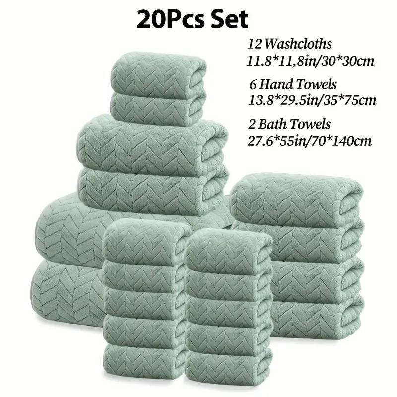 20-Piece Microfiber Bathroom Absorbent Towel Set, Includes 12 Washcloths & 8 Bath Towels, Multi-Color Options, Soft & Durable, Ideal for Home & Travel Use