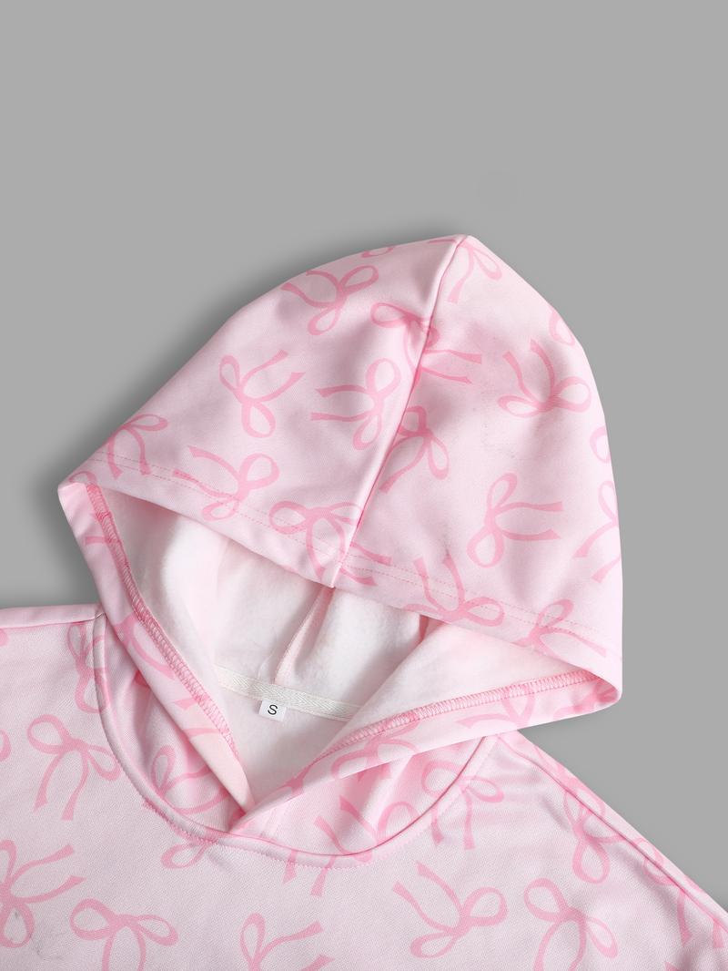 Women's Hooded Sweatshirt with Bow Print, Long Sleeve Fitted Casual Top, Spring & Fall Fashion, Perfect Gift for Valentine's Day Women's Hooded Sweatshirt with Bow Print, Long Sleeve Fitted Casual Top, Spring & Fall Fashion, Perfect Gift for Valentine's Day