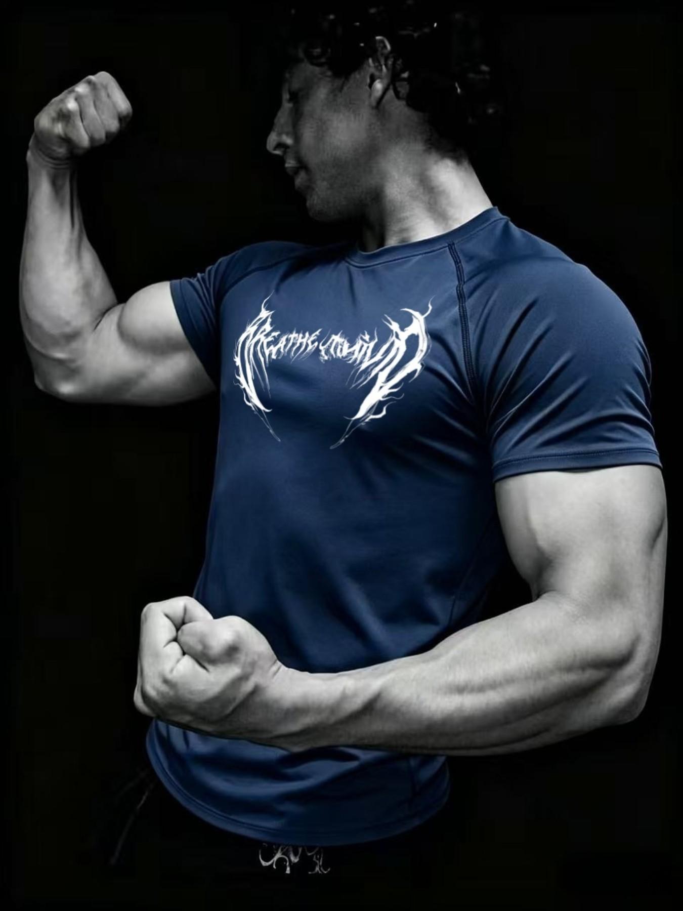 Men's Sporty Fitness T-Shirt, High Elasticity Quick-Dry Training Top, Ideal for Cycling and Workouts, Comfortable and Durable