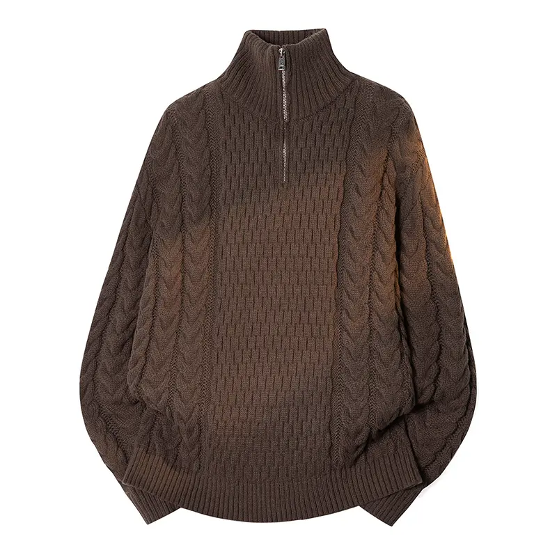 Men's Vintage Casual Cable‑Knit Half‑Zip Sweater, Solid‑Color Fashion Versatile Minimalist Comfortable Top, Old‑Money Style Warm Daily Knit Top for Autumn and Winter # sohochic
