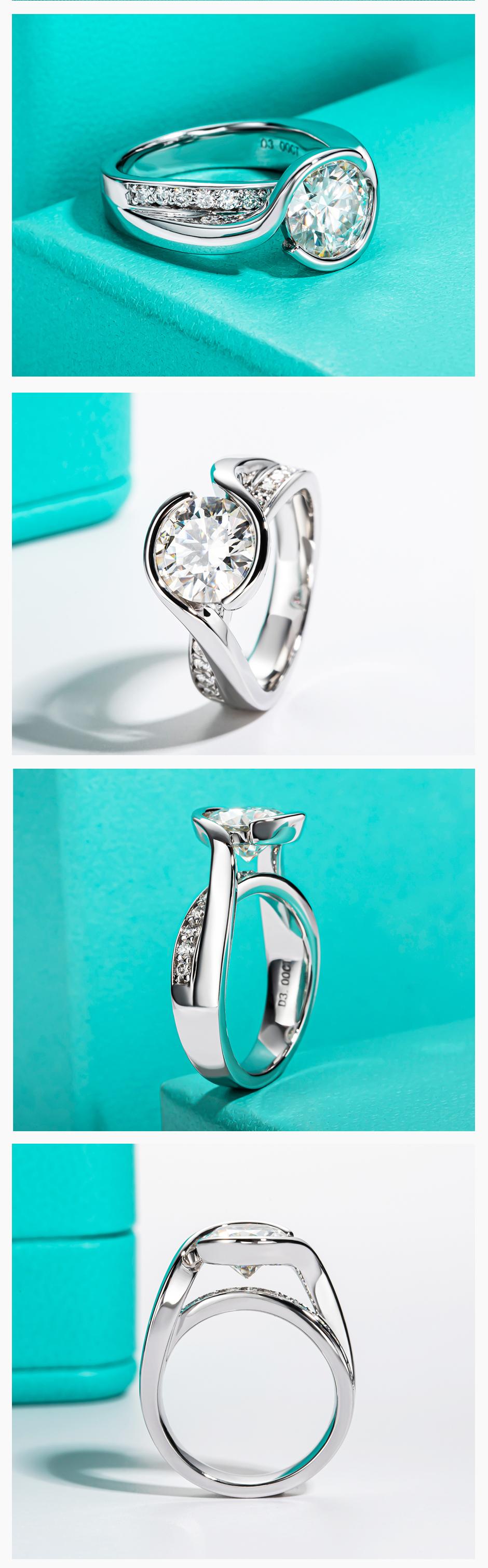 AnuJewel 3CT Round Cut Moissanite Engagement Ring D Color VVS1 925 Silver Solitaire Twisted Bezel Anniversary Wedding Promise Ring for Women with Certificate