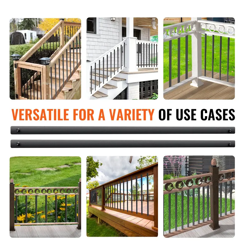 VEVOR 51-Piece Aluminum Alloy Classic Hollow Flat Spindles, 29.5"x1" 29.5" Length Satin Black Powder Coated Staircase Balusters, Deck Railing Components with Screws for Porch