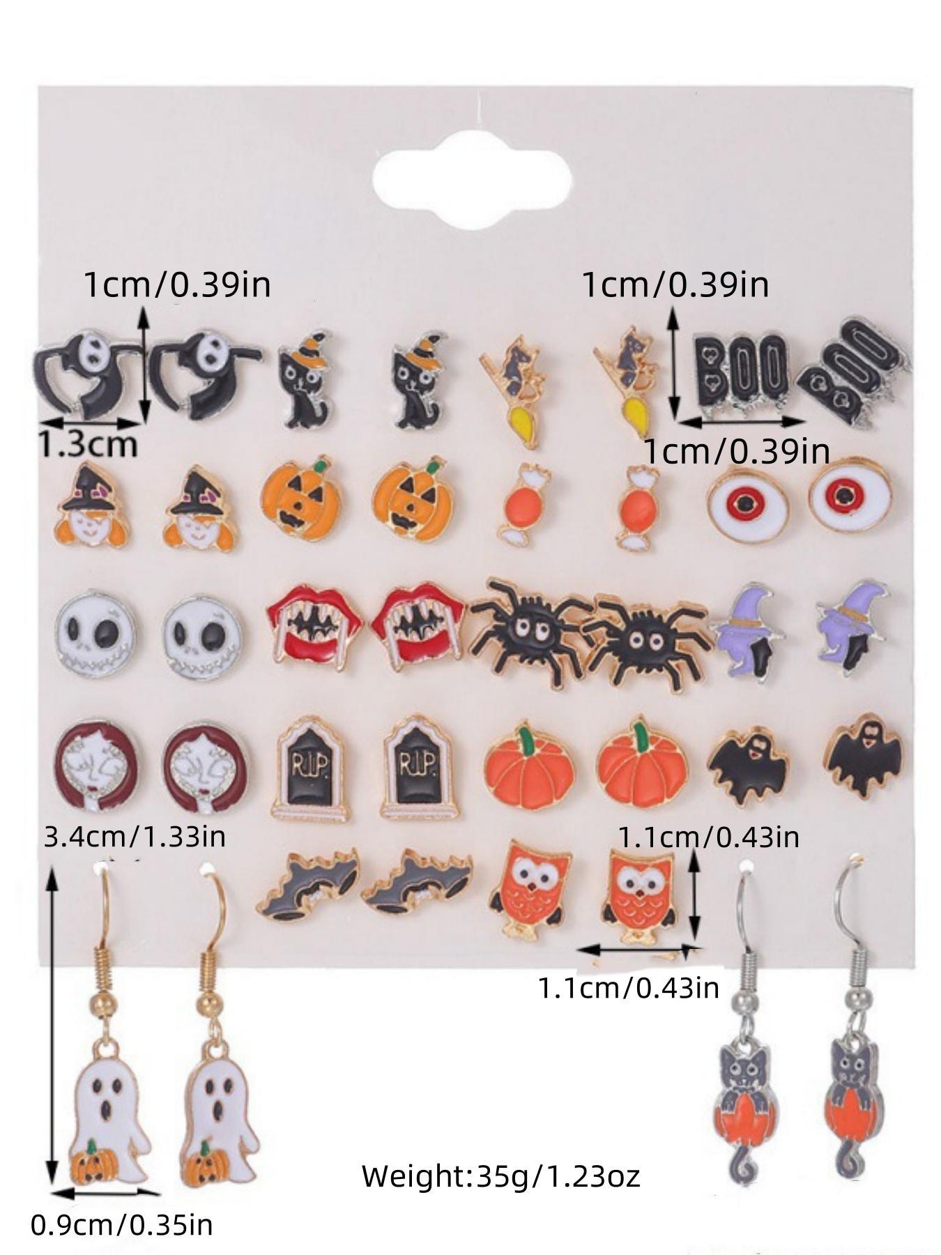 Halloween Spider Eye Earrings Set, 20 Pairs Cartoon Fun Ear Studs, Pumpkin Ghost Design, Perfect for Party Gifts & Pranks
