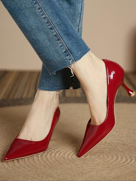 French Style Pointed Toe Stiletto High Heels, Sexy PU Leather Shoes for Women, Soft Sole Commuter Wedding Single Shoes