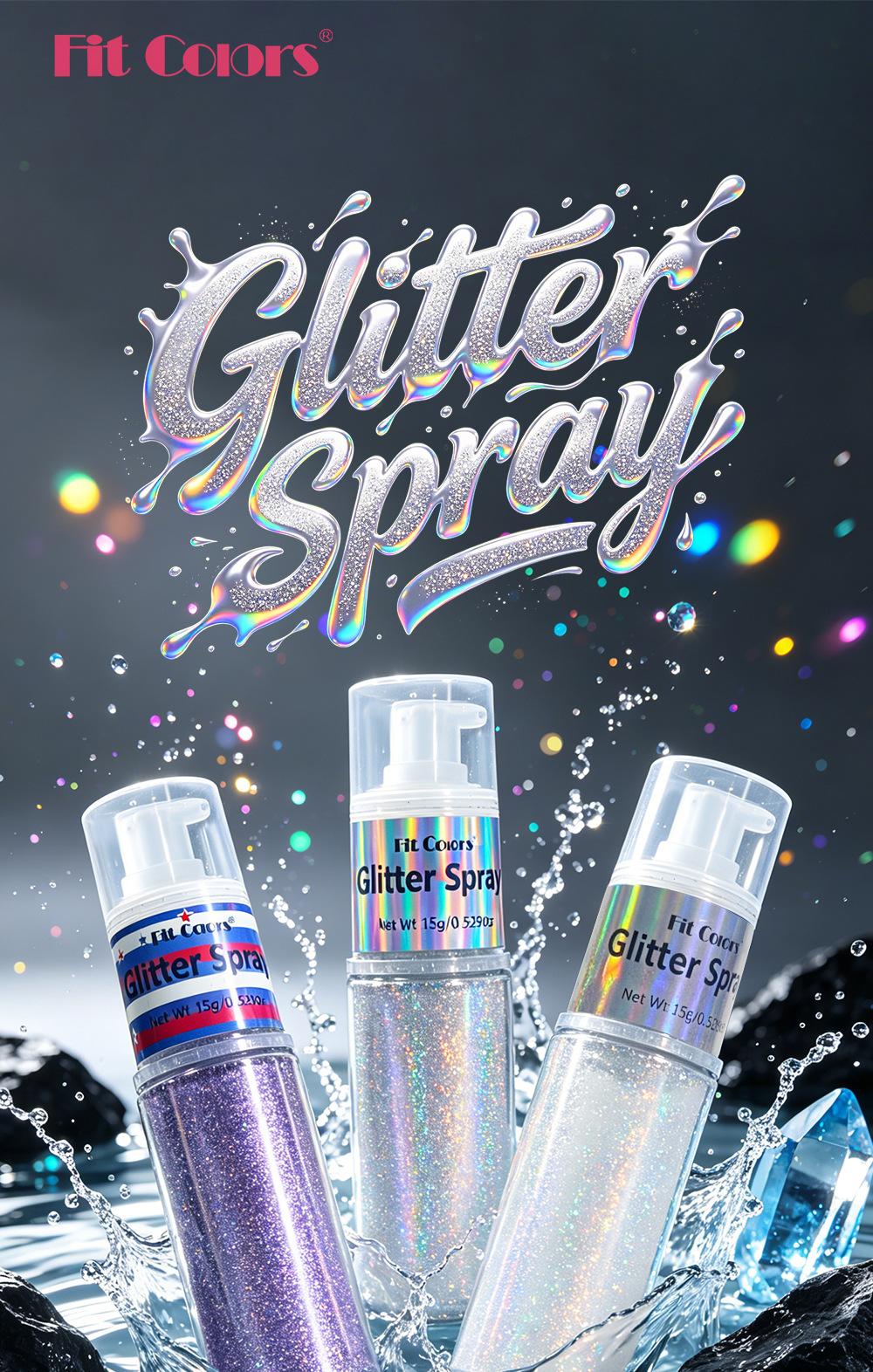 1PC Fit Colors Glitter Spray, Fine Shimmer Highlighter, Long-Lasting Sweatproof, for Face & Body, Stage & Party Makeup, Holographic Glitter Spray, Body Shimmer Spray, Shimmering Body Glitter