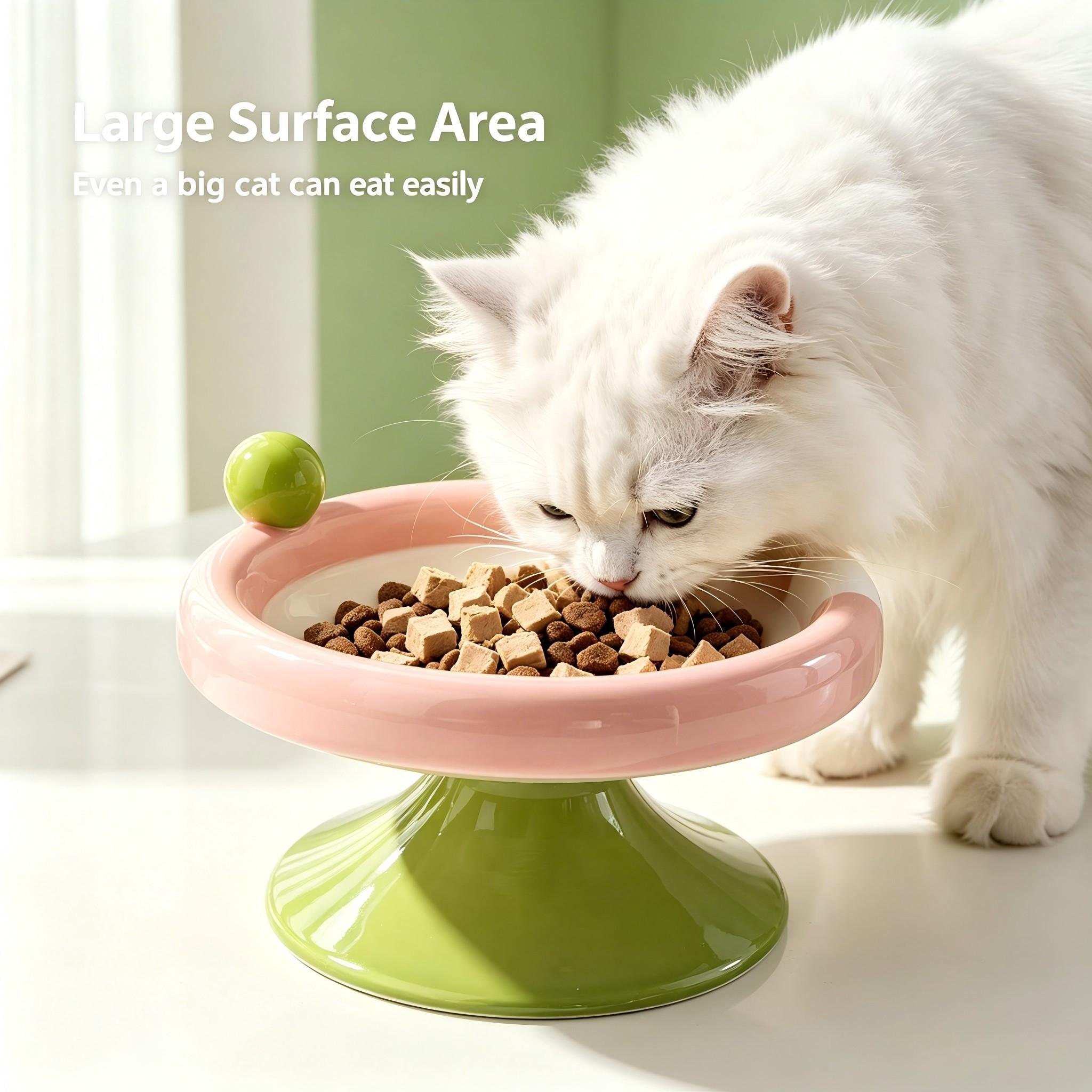 Macaron Color Cute Ceramic Elevated Cat Feeding Bowl, Small Raised Food Dish for Cats and Small Dogs, Reduces Neck Strain