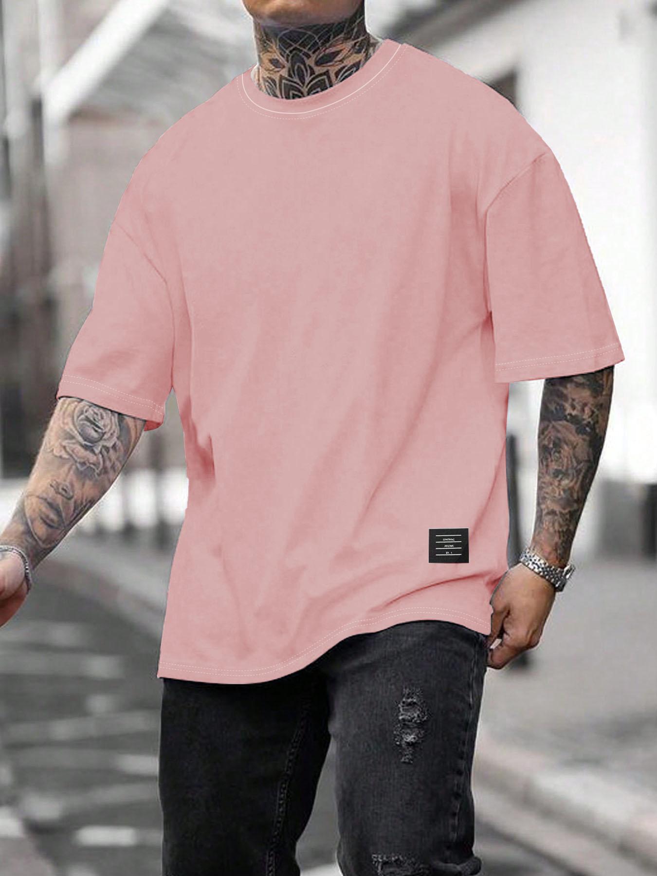 Men's Solid Short Sleeve Tee, Loose Casual Comfy Round Neck T-shirt for Summer, Fashion Men's Top for Daily Wear, Tropical