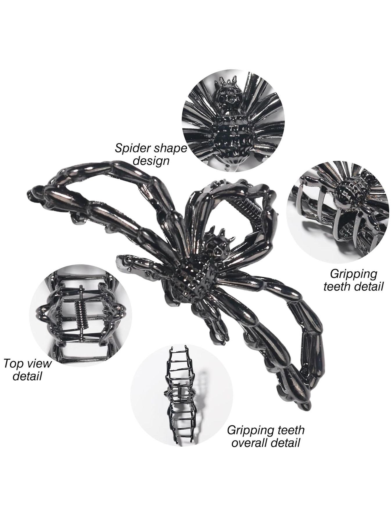 Spider Metal Hair Clip, 1pcs Gunmetal Spider Hair Claw Clip, Punk & Y2K-Style Hair Accessories, Decorative Hair Clips for Thin Hair