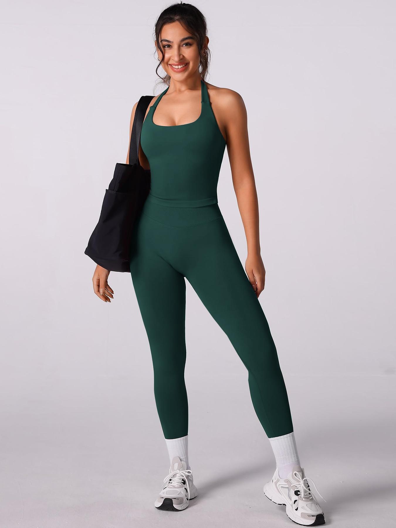 Two-Piece Set Women's Solid Seamless Crop Tank Top & High Waist Leggings Tracksuit Set Gym Sets, Sporty Casual Breathable Comfortable Outfits for Yoga Gym Workout Running, Ladies Sportswear for All Seasons