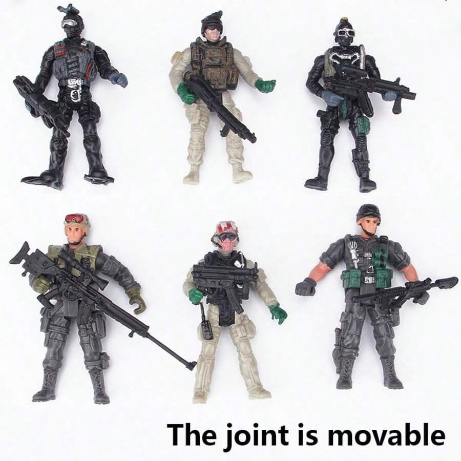 Shindel Men Soldiers Military Soldier Playset, Joint-Movable Figures with Weapons, Zombie Model, 10cm Police Trooper Figurine, Birthday & Christmas Gift