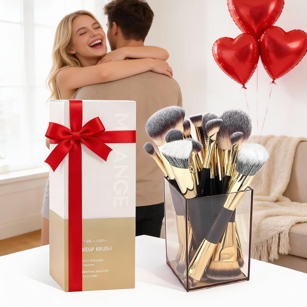 MAANGE 17-Piece Professional Makeup Brush Set with Storage Case Blush Brush, Foundation Brush, Eyeshadow Brush, Highlighter Brush, Contouring Brush, Eyebrow Brush, Mascara Brush, Powder Brush. Makeup Tools Gift for Women & Girl Travel Makeup Brush Set