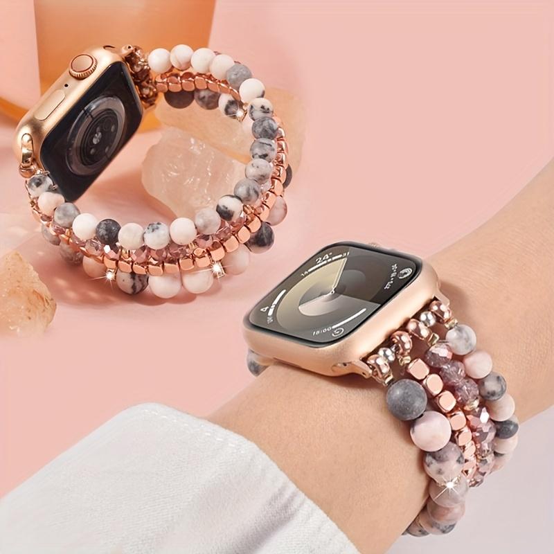 Elegant Synthetic Stone & Crystal Glass Elastic Strap for Apple Watch 38-49mm, Women's Jewelry Band Compatible with All Models, Watch Straps, Smart Watch Accessories
