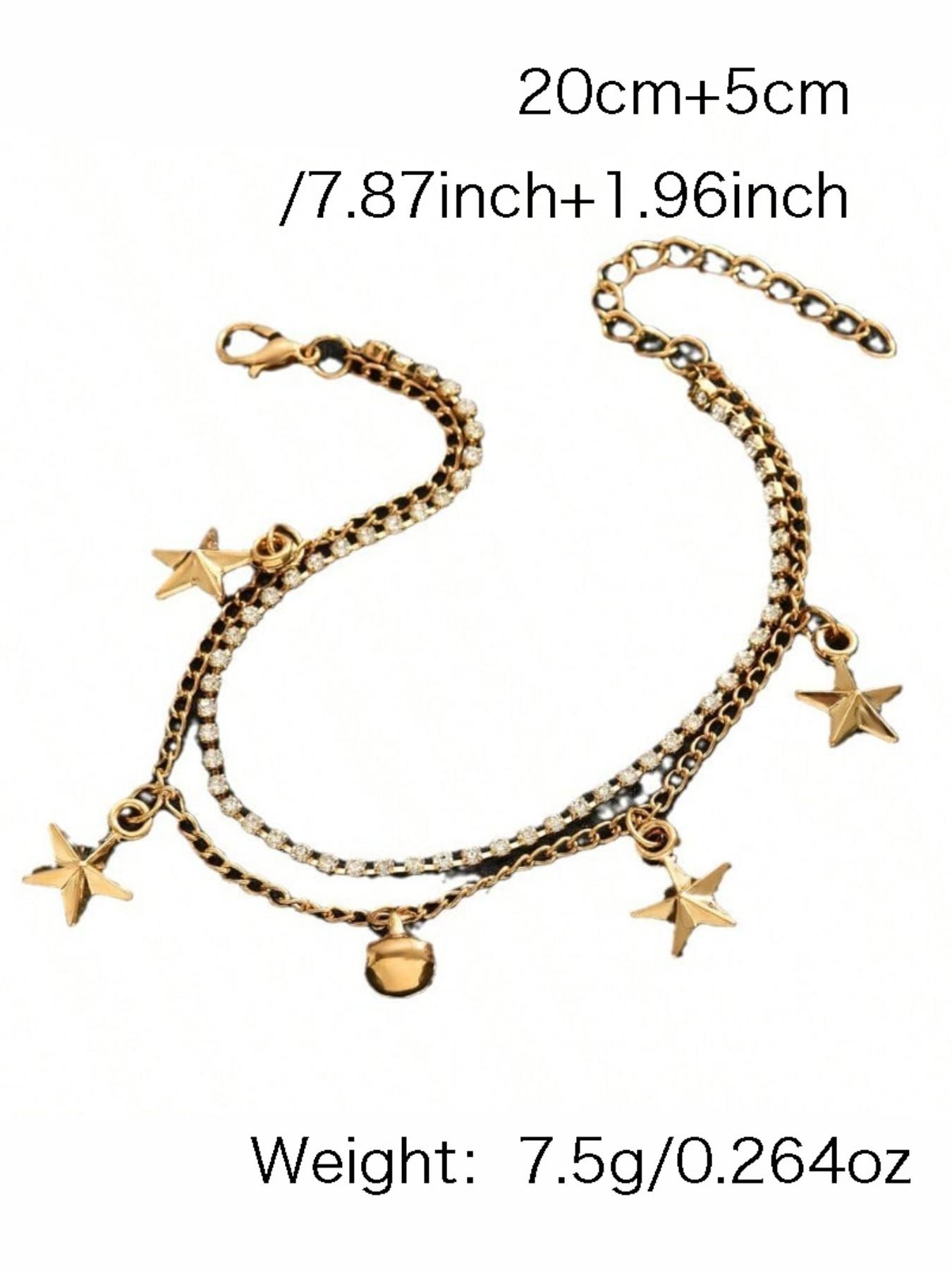 Double Layer Star Bell Anklet for Women, Style, Five Pointed Star Foot Jewelry, Elegant Ankle Bracelet