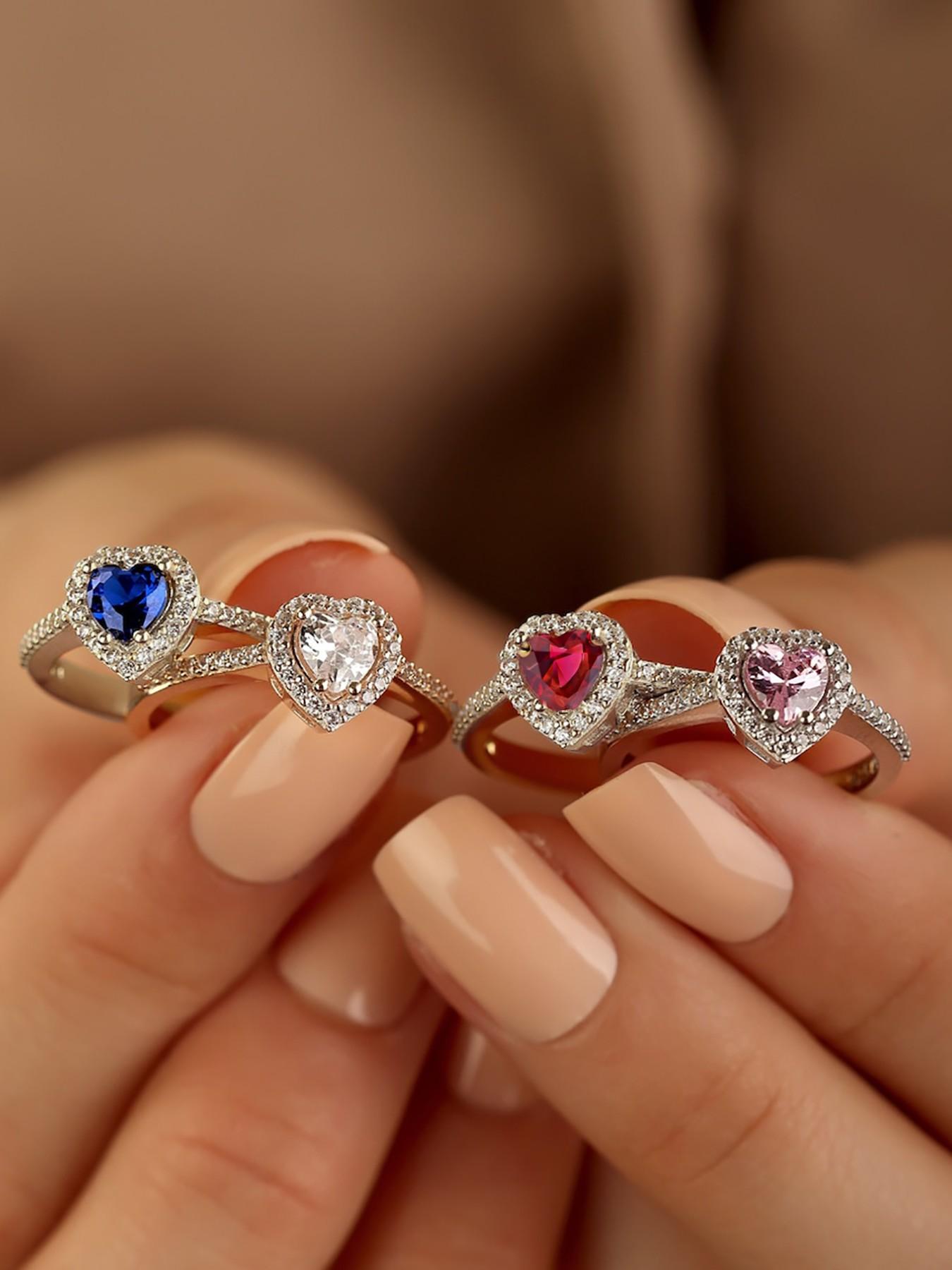 1 PC Elegant Zircon-encrusted Heart-shaped Zircon Ring for Women Fashion Jewelry for Festival Party Daily Clothing Decor Trendy Exquisite Wedding Engagement Promise Ring Ladies Anniversary Party Birthday Valentine's Day Festival Gift for Girlfriend