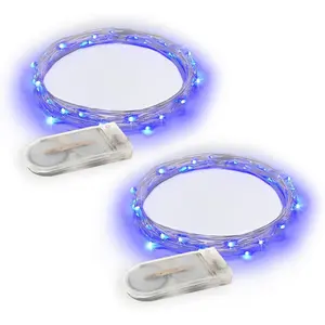 2-Pack 20 LED Wire Twinkle Fairy Lights, Battery Powered, Waterproof - Christmas, Holidays, Wedding, Party - Bedroom, Living Room - 6.5 Ft, Blue, Indoor & Outdoor