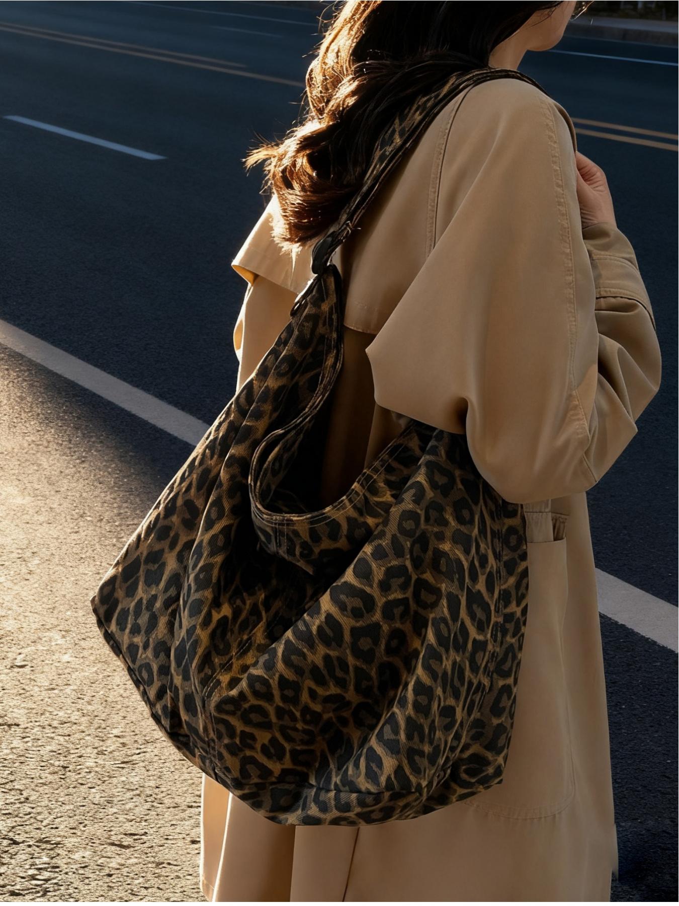 Camouflage Canvas Large Backpack, Leopard Print Crossbody Shoulder Bag, Fashion Vintage Unisex Bag for Commuting, Shopping, School, Work