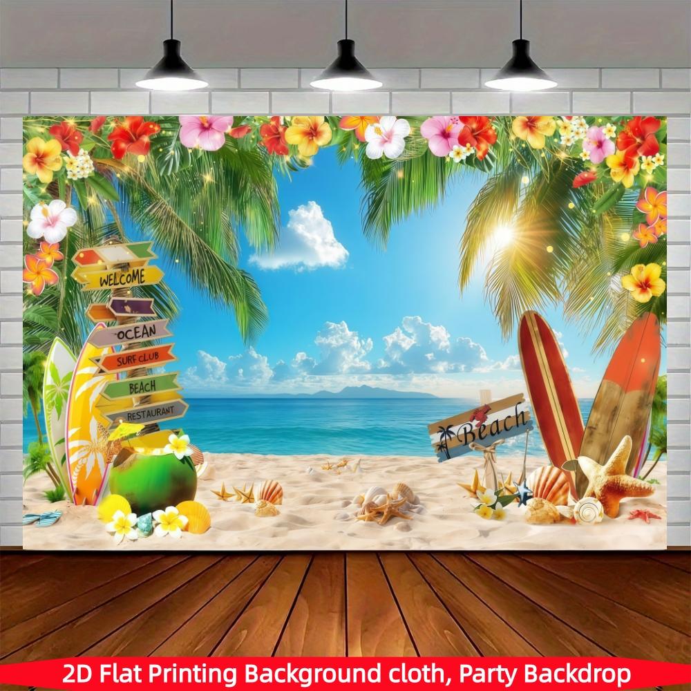 Hawaiian beach background banner, summer Hawaiian tropical palm tree photography background, polyester material, suitable for indoor/outdoor Hawaiian parties, birthdays, weddings, summer decoration, photo booth background, holiday party supplies