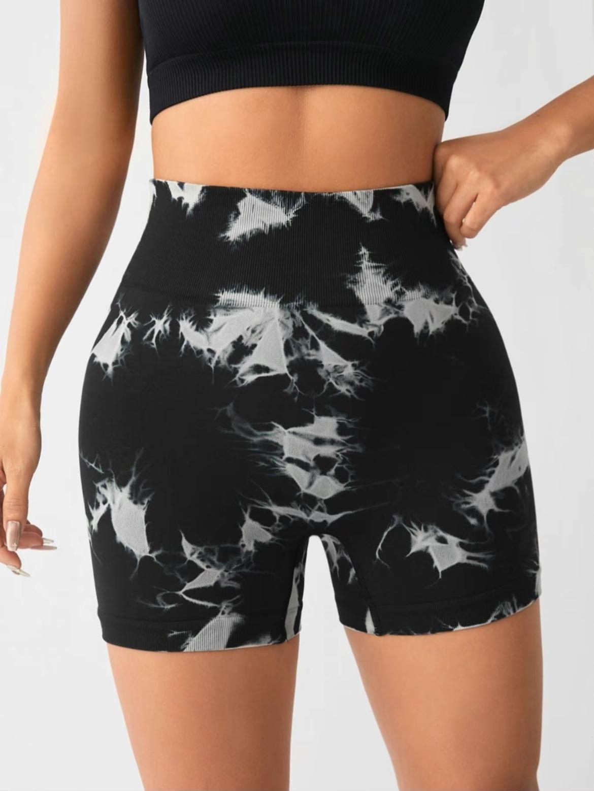 Women's High Waist Seamless Tie Dye Gym Shorts, Wide Elastic Band Gym & Cycling Workout Pants, Stretchy Activewear for Women, Soft Stretch Shorts, Athletic Shorts