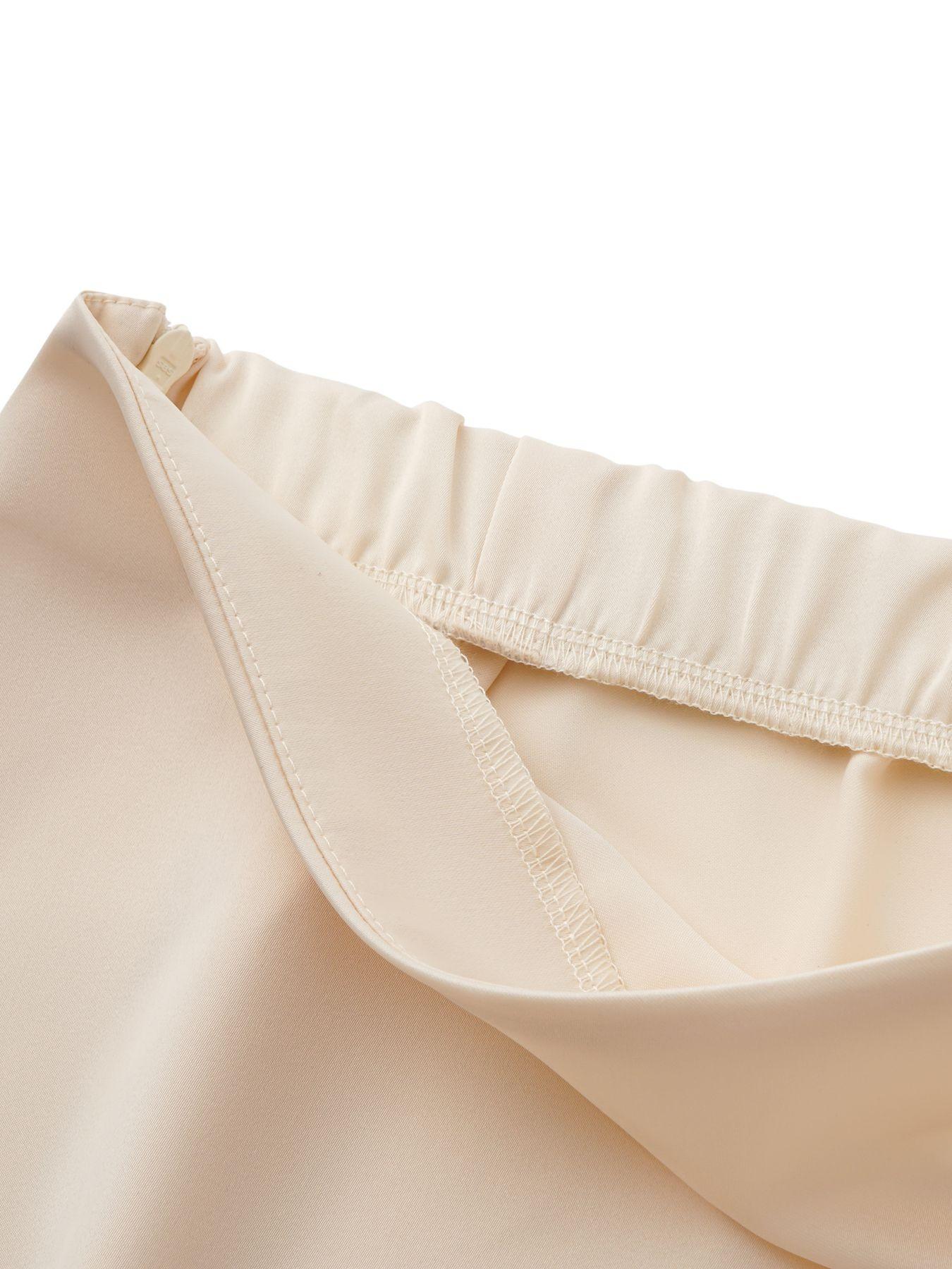 Women's Summer Spring Satin Lace Patchwork High-Waisted Skirt, Long Fitted A-Line Fashion Dress, Ideal for Daily Travel Wear, Lace Trim Skirt