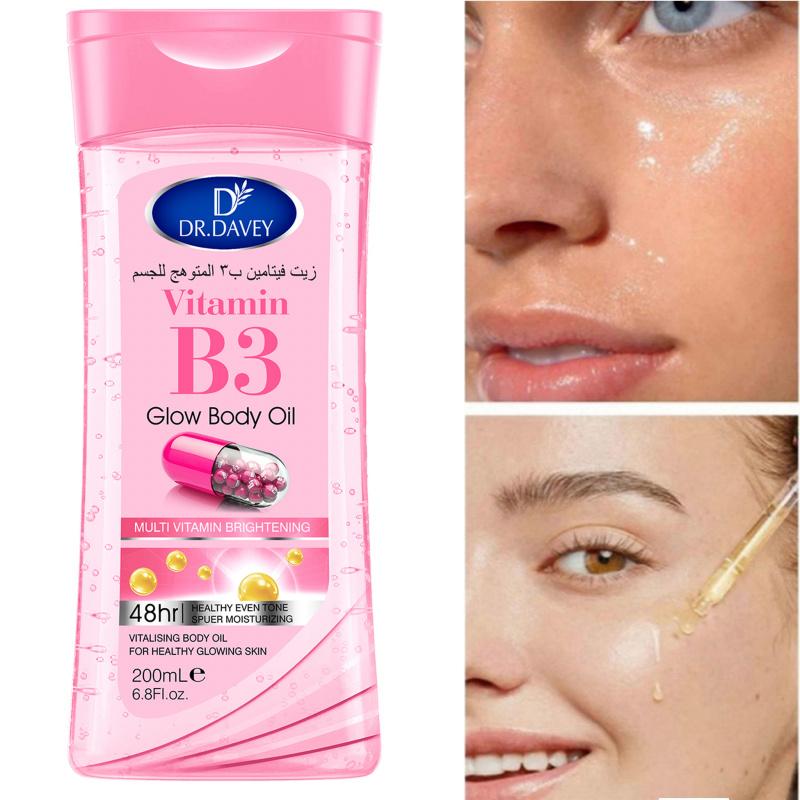 3pcs 200mlDR.DAVEY Vitamin B3 Glow Body Oil Body oil, essential oil, suitable for men and women all seasons, moisturizing skin, large volume body oil, travel portable for Body, Face, Hand, Lip, Eye