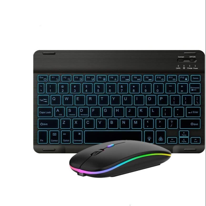 Ultra-Slim Lightweight Bluetooth-compatible Keyboard and Mouse, Portable Mini Wireless Keyboard, Rechargeable 7-Color Backlit, for Apple iPad iPhone Tablet Smartphone
