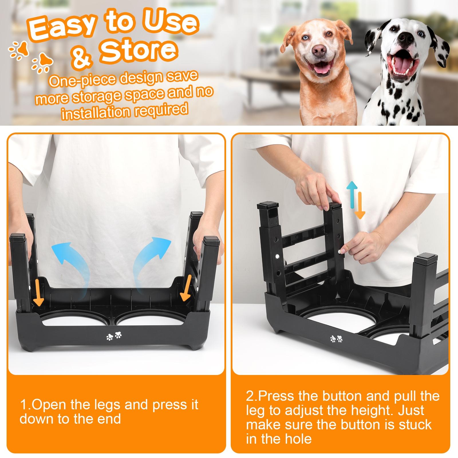 Elevated Dog Bowls, 4 Height Adjustable Raised Dog Bowl Stand with 2 Thick 50oz Stainless Steel Dog Food Bowls Non-Slip Dog Feeder for Large Medium Dogs Adjusts to 3.7", 9.2", 10.75", 12.36" Black, Grey, Light Brownish Gray Elevated Dog Bowls, 4 Height Adjustable Raised Dog Bowl Stand with 2 Thick 50oz Stainless Steel Dog Food Bowls Non-Slip Dog Feeder for Large Medium Dogs Adjusts to 3.7", 9.2", 10.75", 12.36" Black, Grey, Light Brownish Gray