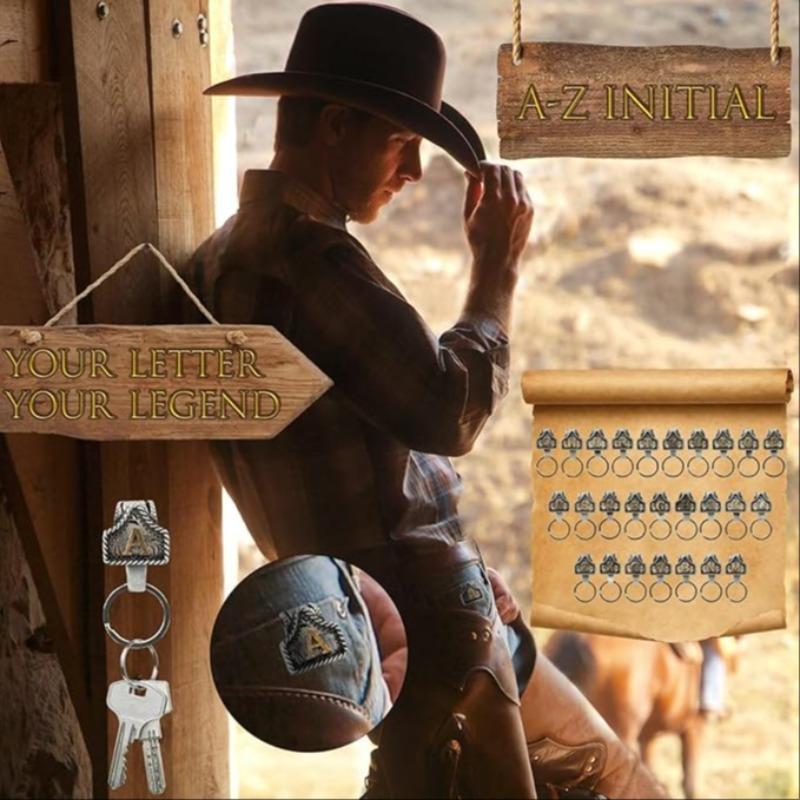 Vintage Western Cowboy Letter Keychain, Handmade Metal A Initial Key Chain Clip, Personality key holder for Pocket&Bag, Personalized Keychain, Metal Keychains, Keychain For Bags