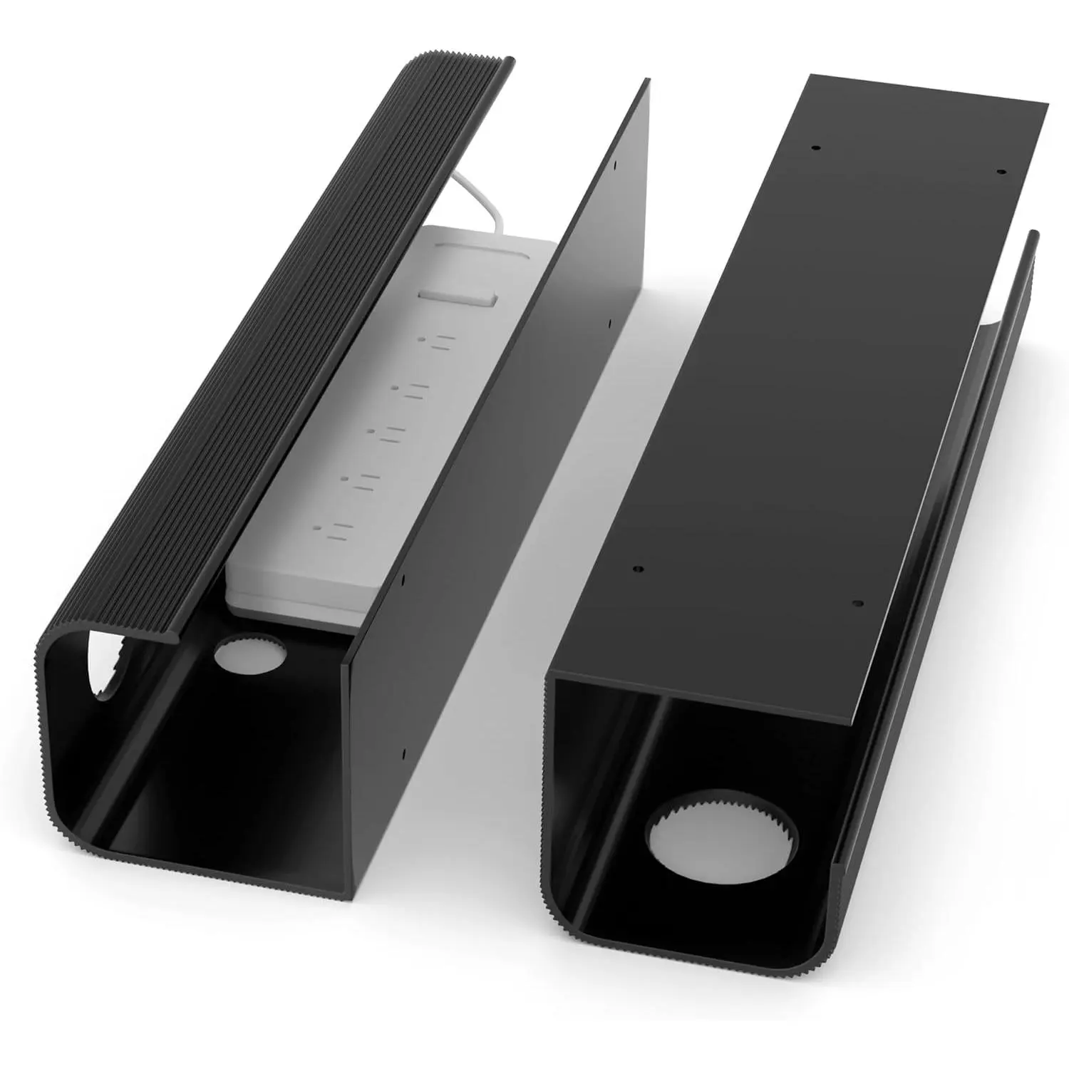 2 Pack Large Capacity Cable Management Tray 31.5in (2xL15.7in), Thick PVC Under Desk Cable Tray Kit with 4 Cable Clips & 5 Ties, Standing Cord Management Desk Organizer for Office or Home