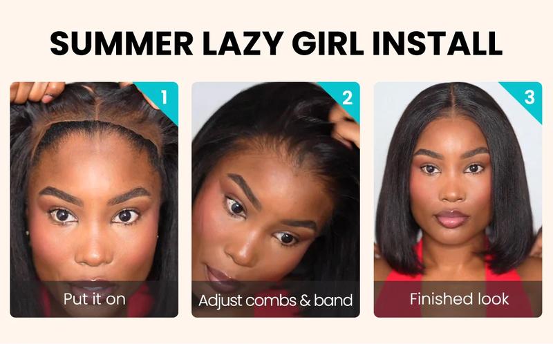 Limited Design | Put On and Go Yaki Straight Highlight Mix Color Short Bob Human Hair 4x4 Closure Wig Human Hair 180%/250% Density Pre-Cut Lace Pre Bleached Tiny Knots Glueless Wig