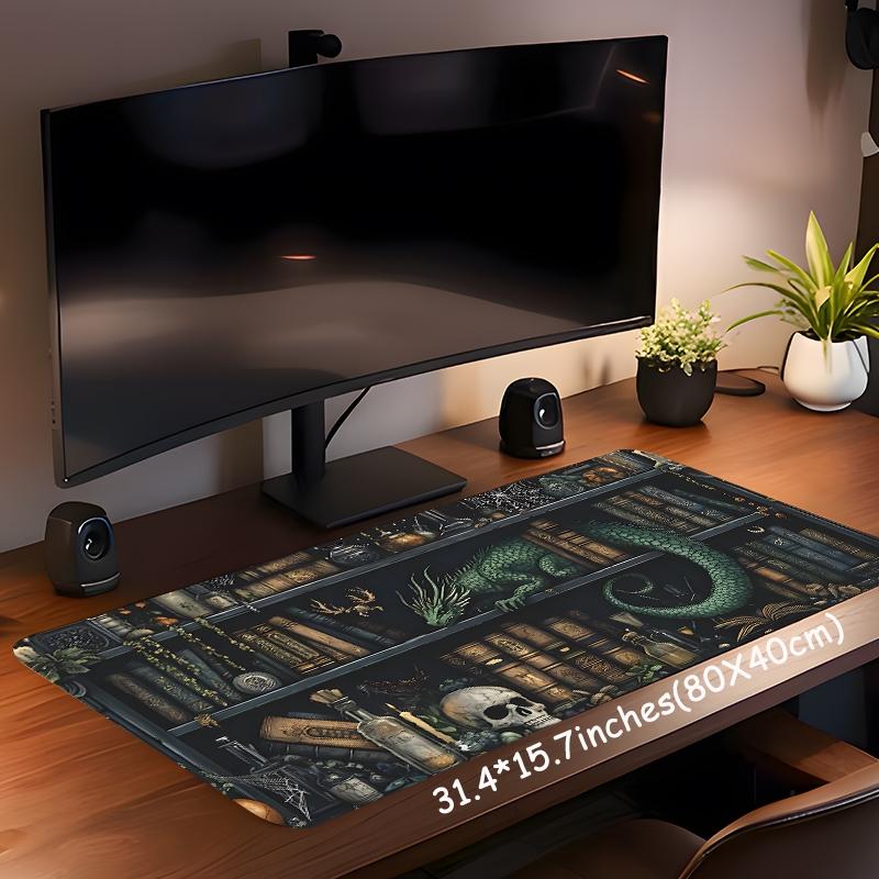 Mystical Dragon Pattern Mouse Pad, Large Game Mouse Pad, Aesthetic Desktop Decoration Protective Pad, Rubber Pad Non-slip Lock Edge Work Pad