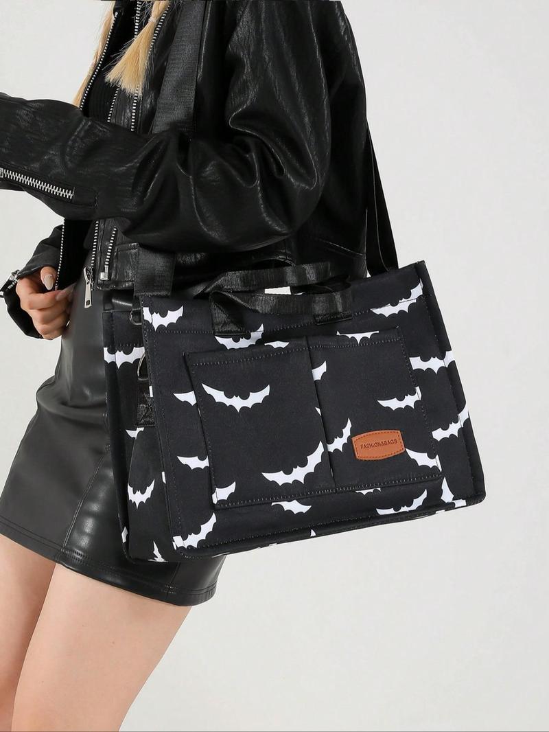 Women's Casual Minimalist Corduroy Tote Bag, Letter Patch Decor Shoulder Bag for Daily Used, Casual Trendy Versatile High-quality Daily Commuting Bag, Girl Fashionable Shopping Bag, Casual Commuter Bag