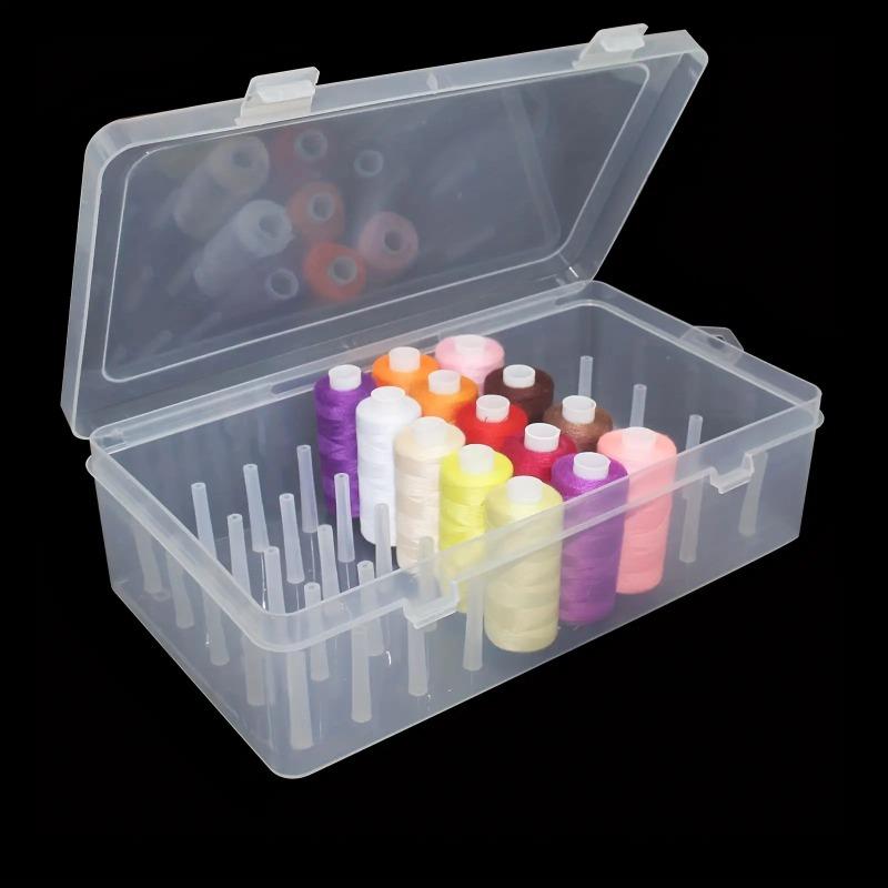 42 Compartment Clear Plastic Sewing Thread Organizer Box - Durable Multi-Purpose Storage Container for Medium Spools, Craft Room And Travel Supplies, White Fabric Storage for Box with Clear Dividers, Spool Storage for Box, Durable Material