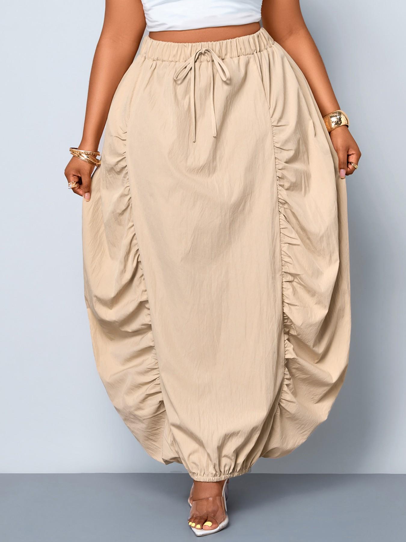 Plus Size Women Solid Color Maxi Skirt Elastic Waist, Casual Elegant for Work and Daily Wear for All Season Wear