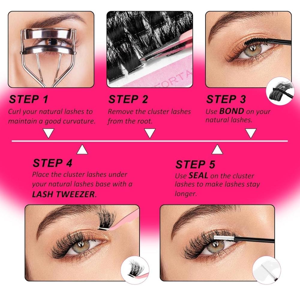 HJHUIAW 4 Styles Lash Clusters Kit 864Pcs Eyelash Clusters Lash Kit Volume Lashes Clusters D Curl DIY Individual False Eyelashes with 2 Bond&Seal Wispy Bulk Cluster Eyelash Extensions Kit De Pestañas