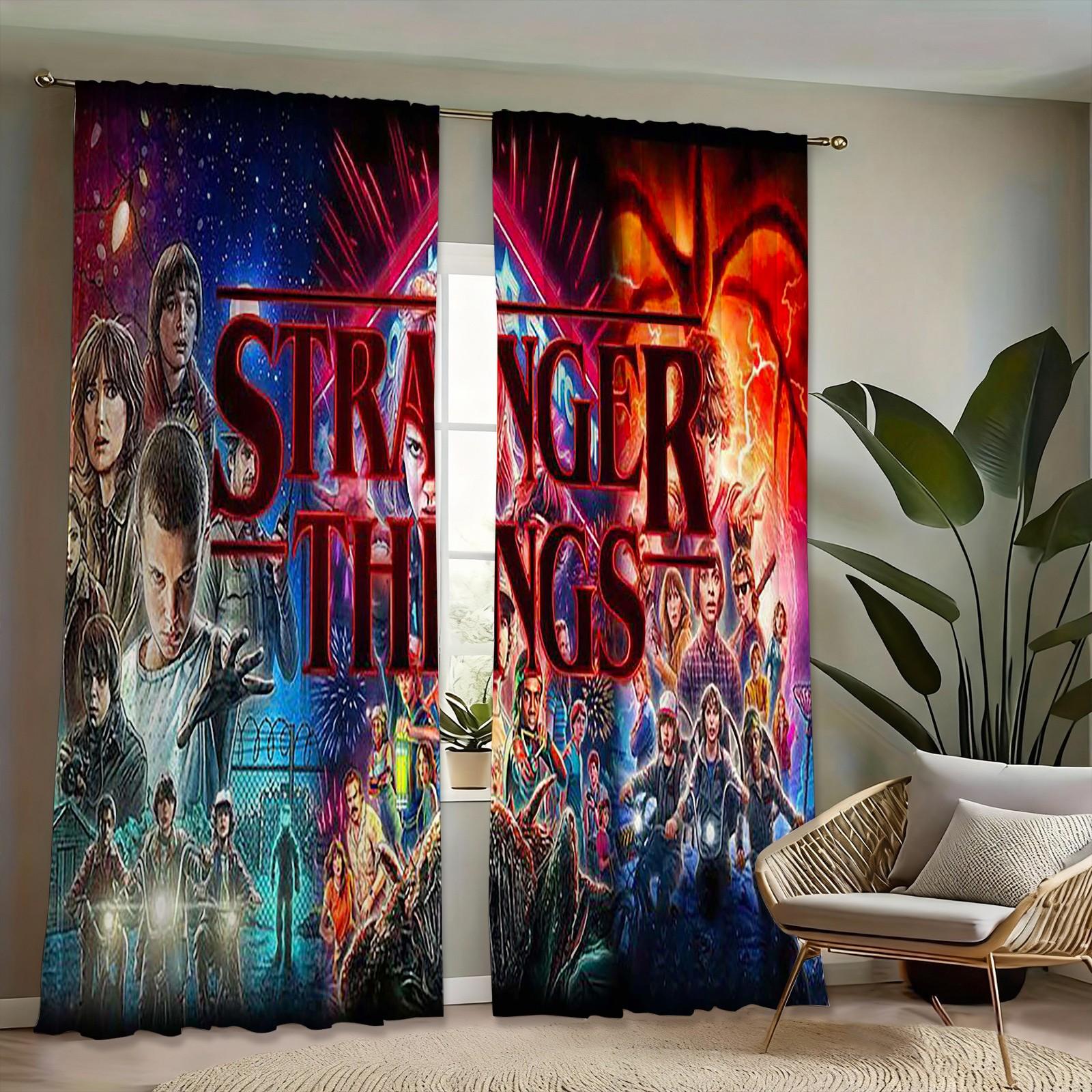 2pc Stranger Things Sci-Fi Curtain Set, Retro 80s Style Light Blocking Window Curtain Drapes, High-Quality Print, Easy Wash, Ideal for Bedroom & Gaming Room
