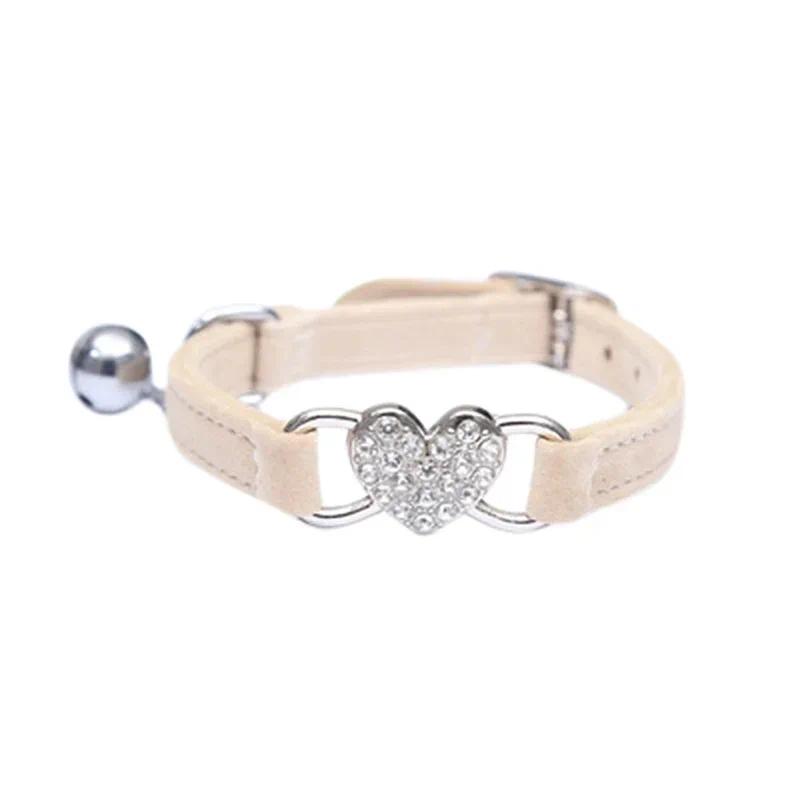 Soft Velvet Pet Collar - 8-Color, with Heart Charms, Bell, Safety Elastic, Adjustable Universal Fit for Small Dogs & Cats