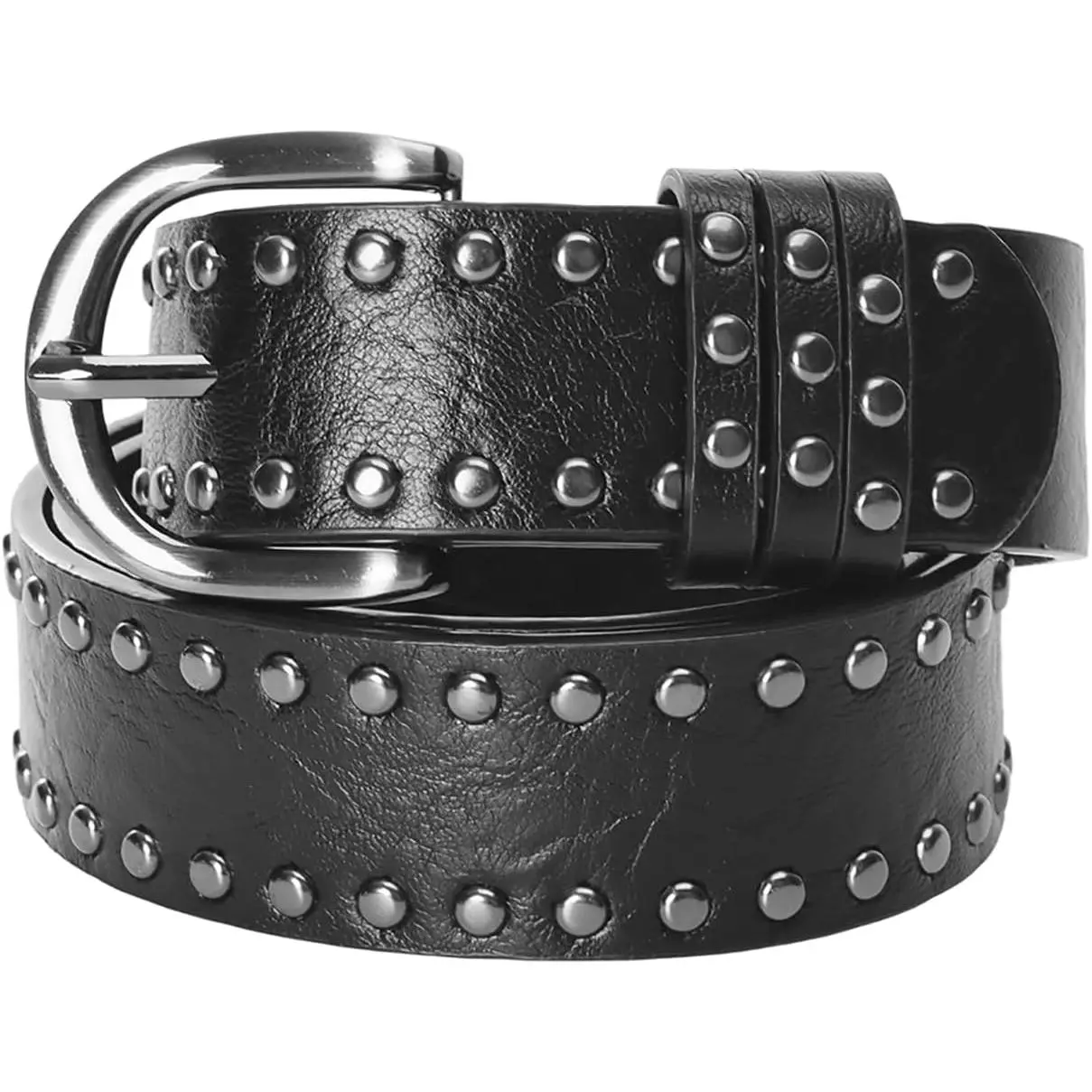 Women's PU Leather Studded Punk Rock Belt - Riveted Studs, Zinc Alloy Buckle, Adjustable Fit for 28"-38", Everyday Wear & Gothic Jeans Outfits