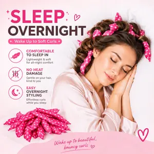 10/20/30/40Pcs Heatless Hair Curlers, No Heat Overnight Curling Rods for Women, Soft Foam Sleep-In Hair Rollers for Natural Waves & Bouncy Curls, Reusable Pink Polka Dot Curlers for Long, Short, Thick Hair