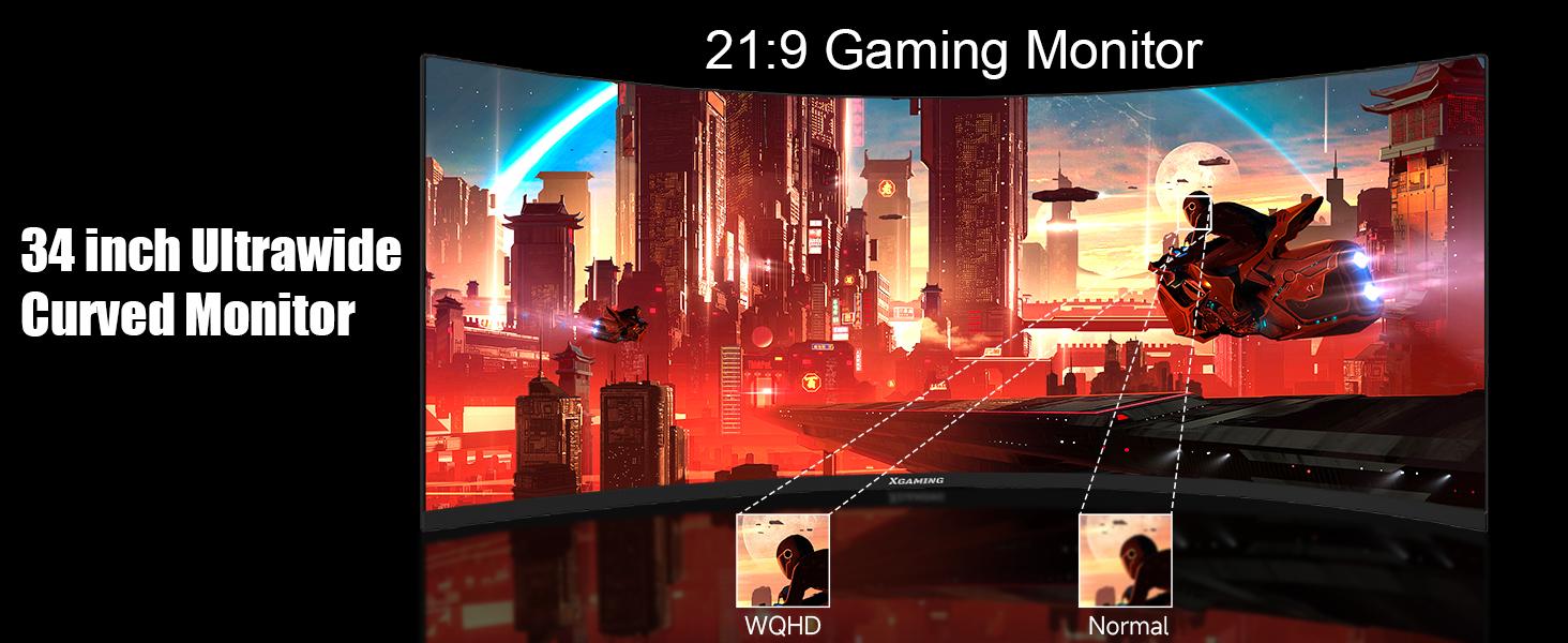 34-Inch Ultrawide Curved Gaming Monitor, 3440x1440 WQHD, Up to 165Hz, 1ms, 1500R Curvature, 100% sRGB, FreeSync Premium, HDMI 2.0 & DisplayPort 1.4, Wall Mountable - Black