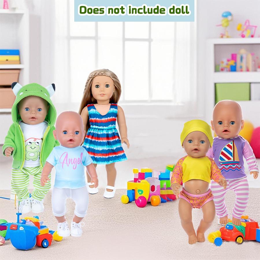 DEARBEI 5 PCS 16-18 inch Baby Doll Clothes Outfit Pajamas for Baby Doll Clothes, 17 Inch Doll and for 18 Inch Girl Doll Outfits 2 Years Old