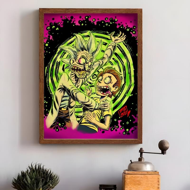 PIKPAKA Vintage Cartoon R-Rick-And-M-Morty Painting Calligraphy Waterproof & Scratch-Resistant Canvas Art - Premium Oil Painting Style Wall Decor For Living Room, Bedroom, Kitchen & Café, Perfect Holiday & Party Gift PIKPAKA Vintage Cartoon R-Rick-And-M-Morty Painting Calligraphy Waterproof & Scratch-Resistant Canvas Art - Premium Oil Painting Style Wall Decor For Living Room, Bedroom, Kitchen & Café, Perfect Holiday & Party Gift
