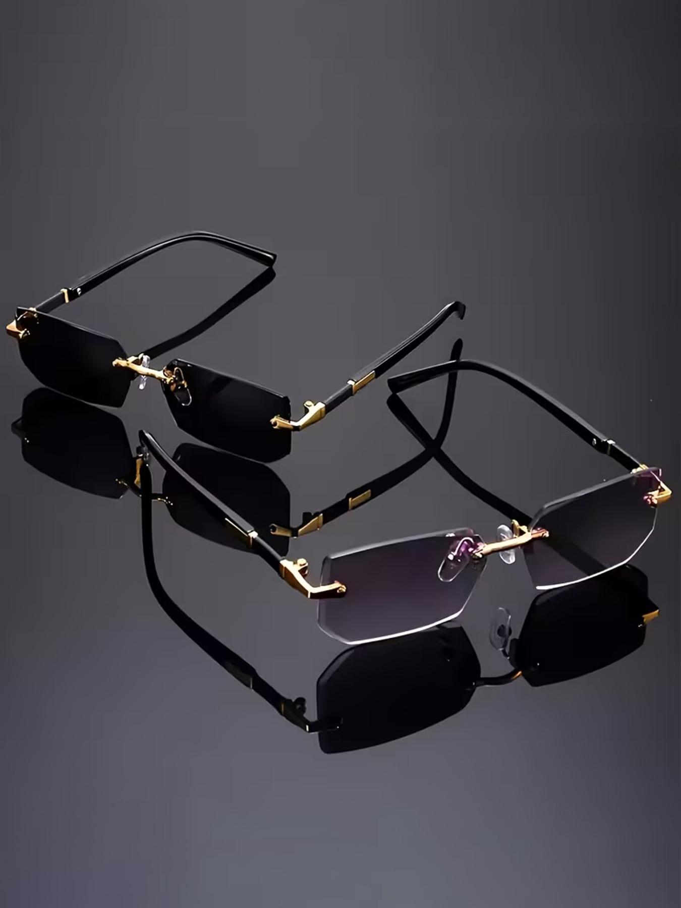 2 Pcs Fashionable Sunglasses, Yk2 Style Frameless Cut Edge Glasses, Unisex Summer Party Vacation, Includes Cleaning Cloth