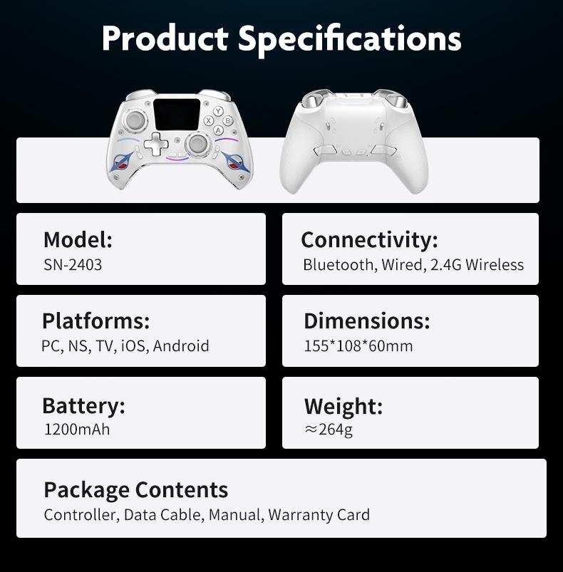 New Smart Large Screen Game Controller, Wireless Gaming Controller, Wireless Hall Effect Joysticks, Multi-Platform Dual Hall Sensor PC/switch/iOS/android/ps4, RGB Lights