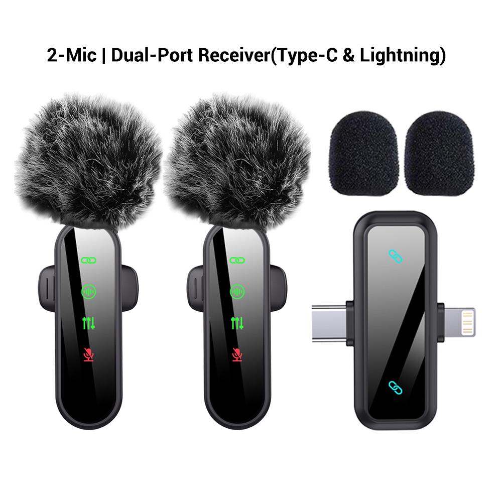 Professional Wireless Lavalier Microphone for iPhone, Android -, Mini Microphone with Status Display, Rechargeable Lapel Mic, Crystal Clear Sound Quality for Recording, Live Streaming, Vlog, TikTok