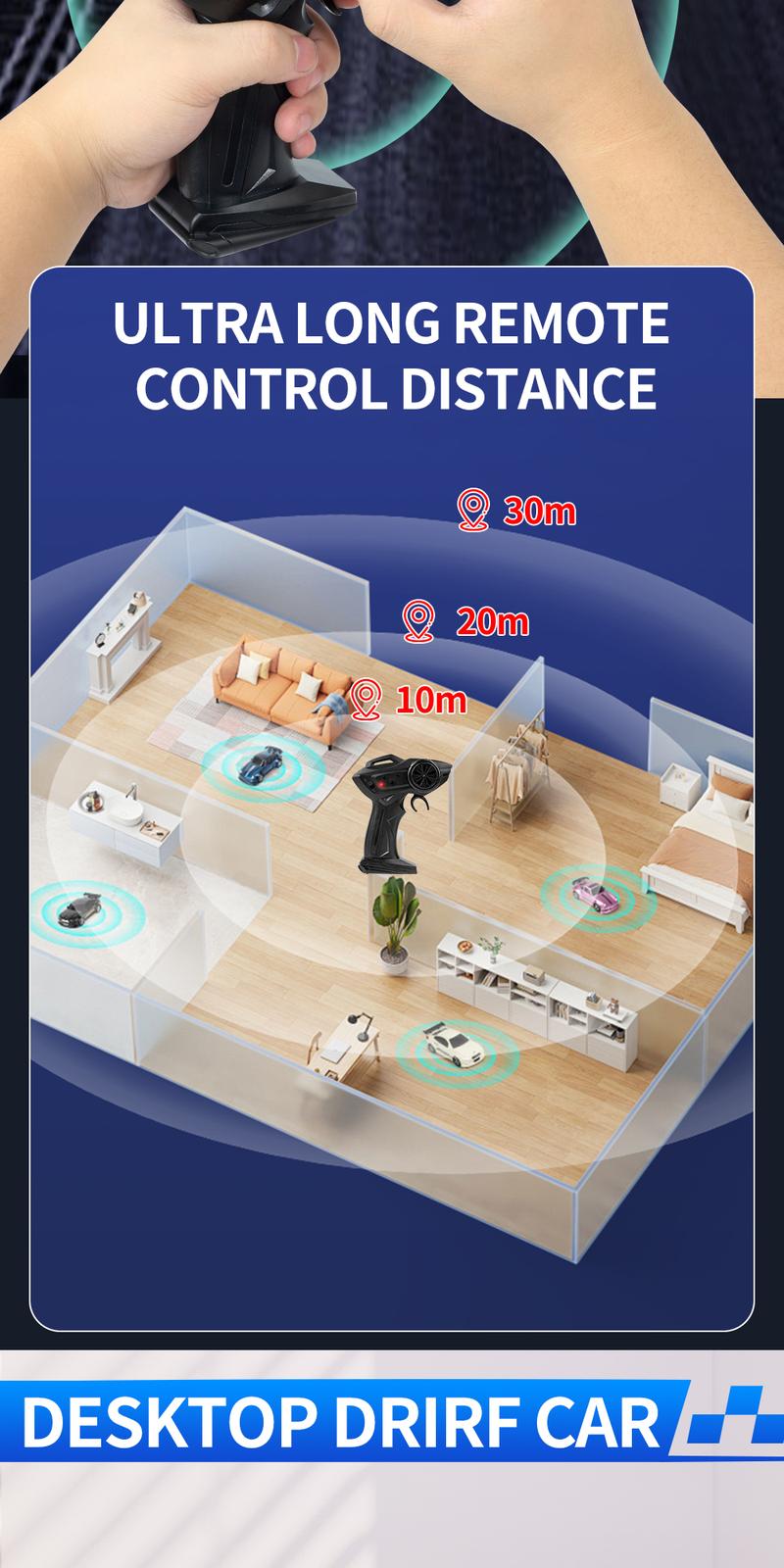 Hotfree 1/64 Mini RC Drift Car, 4WD High-Speed Full-Proportional Remote Control Sports Car with Steering Servo, LED Lights, USB Rechargeable, Desktop Entertainment Toy, Fun Birthday Christmas Gift for Kids Boys Portable Exquisite Details