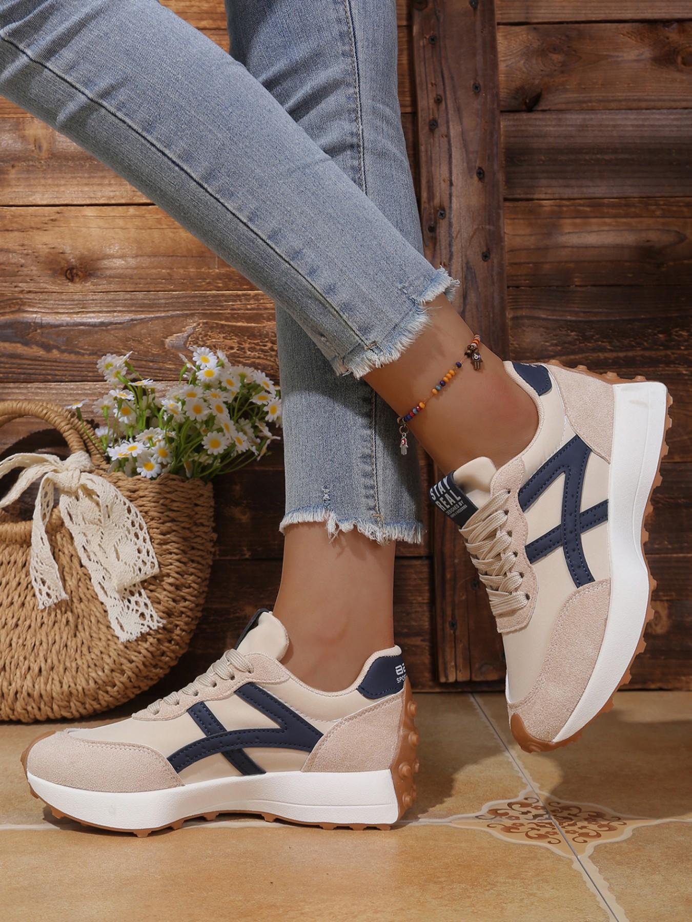 Women Height Increasing Thick Sole Non Slip Comfortable Breathable Colorblock Running Shoes Outdoor Running Sneakers for Outdoor Sports