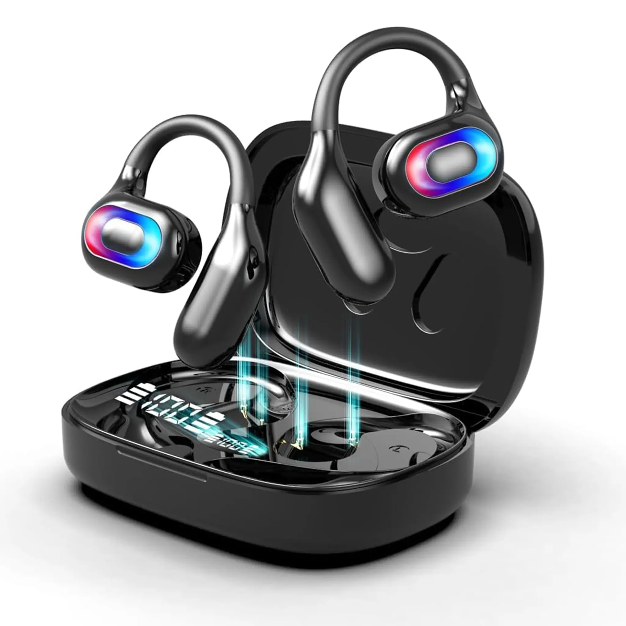 Kncfoeb Open Ear Earbuds Wireless Open Ear Headphones, Bluetooth 5.4 Over Ear Earbuds with Earhook, 40 H Playtime Ear Buds, Waterproof Open Earphones Fit Sport, Running Black