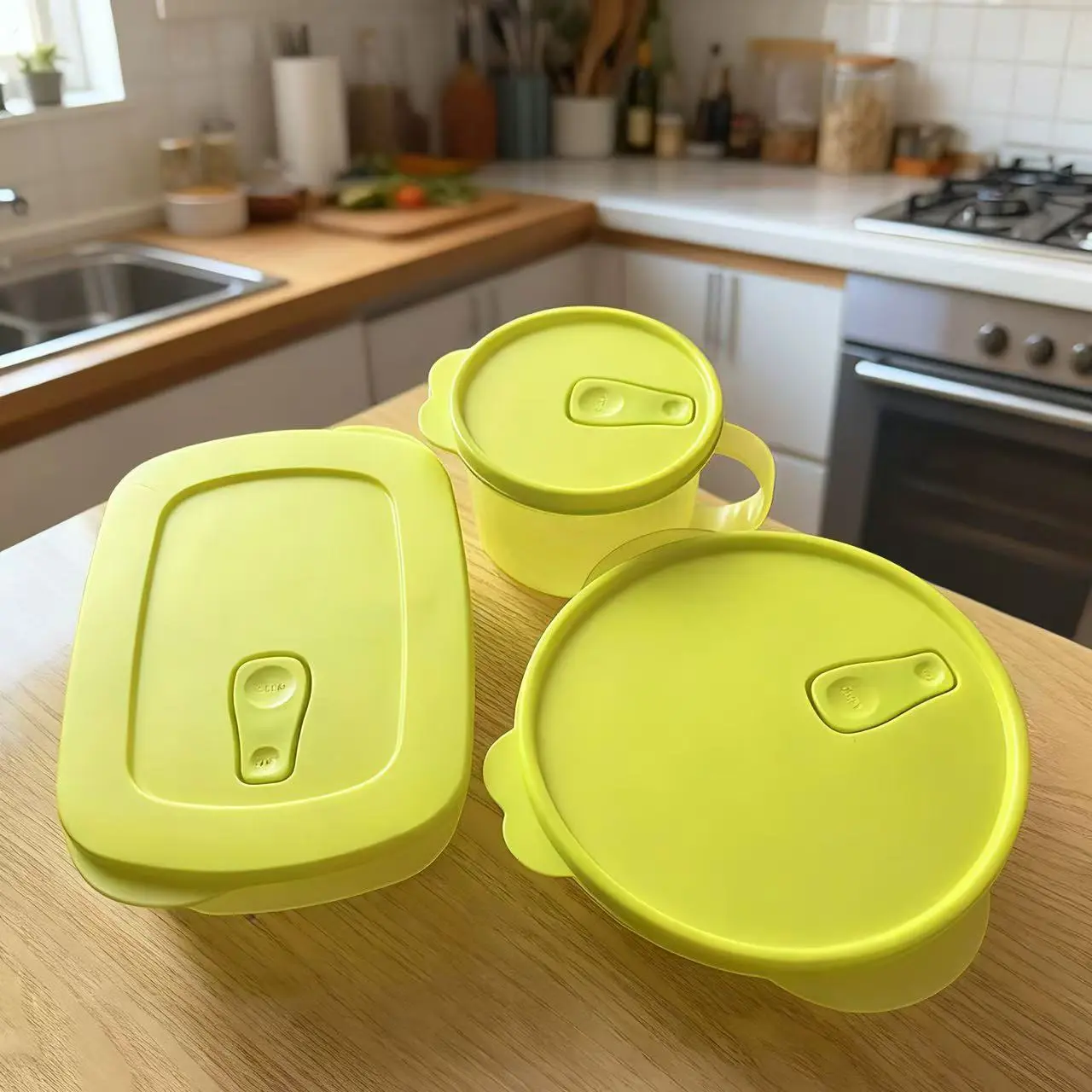 Three-Piece Lunch Box Set, Bento Box with Dividers, Microwave Safe Bowl with Heat-Resistant Handle, Easy to Clean, Ideal for Work and School